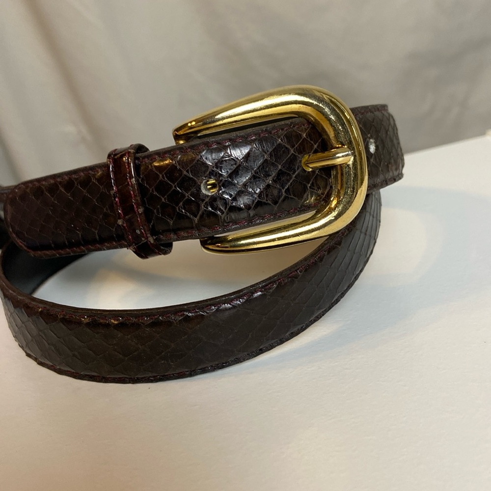 Belt Snake Skin Womens Gold Buckle Brown Reptile Width 1 Inch Wide Dress Casual